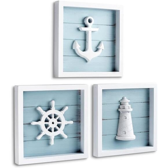 Nautical Wall Decor 3D Anchor, Lighthouse and Ship Wheel - Picture 7 of 7